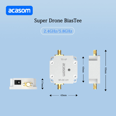 12V Super Drone Bias Tee Niska strata wkładu ≤0,4 dB dla mocy wejściowej ≤40 dBm i 2,4-2,5 GHz